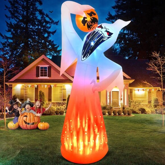 10 FT Ghost with Pumpkin Halloween Blow Up Inflatable Decorations with LED Light - Picture 8 of 8
